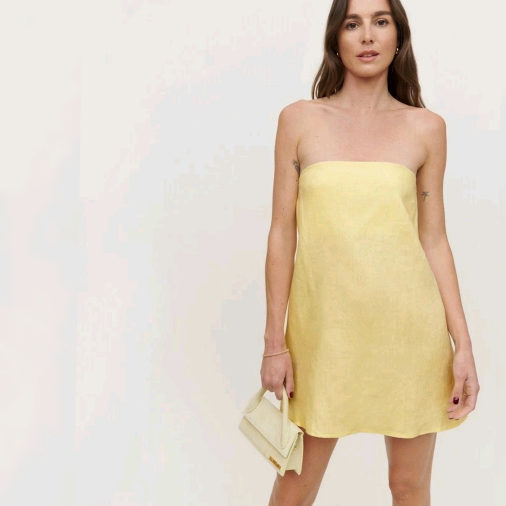 Reformation Stella Yellow Mini Dress Linen